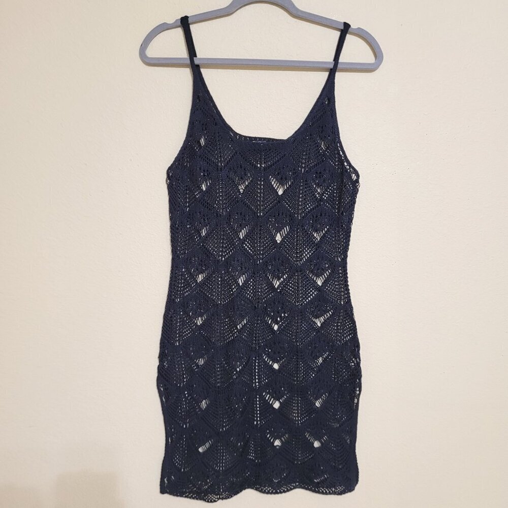 Crochet Black Sleeveless‎ Dress  Dark Cottagecore Beachy Fairy Grunge Sz S